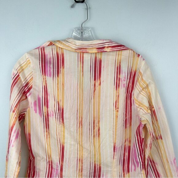 Naracamicie Striped Pink and Yellow Tie-Dye Wrinkle Button-Up Shirt Sz III or 6 - Picture 12 of 13